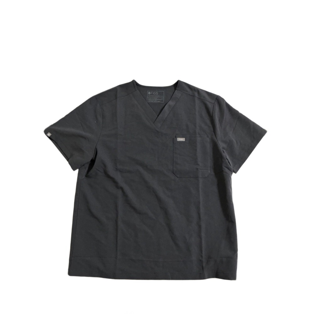 FIGS Technical Collection Scrub Top Men's L Graphite Gray V-Neck Chest Pocket
